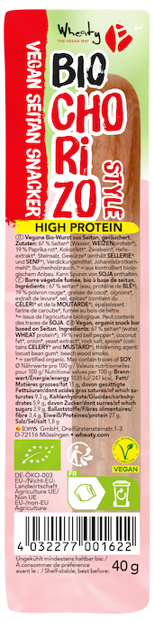Wheaty Organic Vegan Chorizo Seitan Snacker 40g